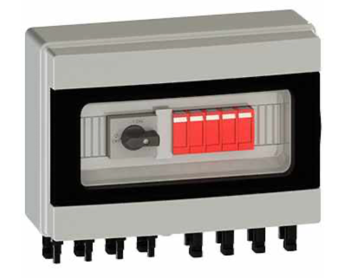 Caja Combinadora Merz CCM-2-4-4-16/1005TLS-MC4 | 2 MPPT, 4 Entradas / 4 Salidas, 16 A, 1005 VDC, Supresor & MC4