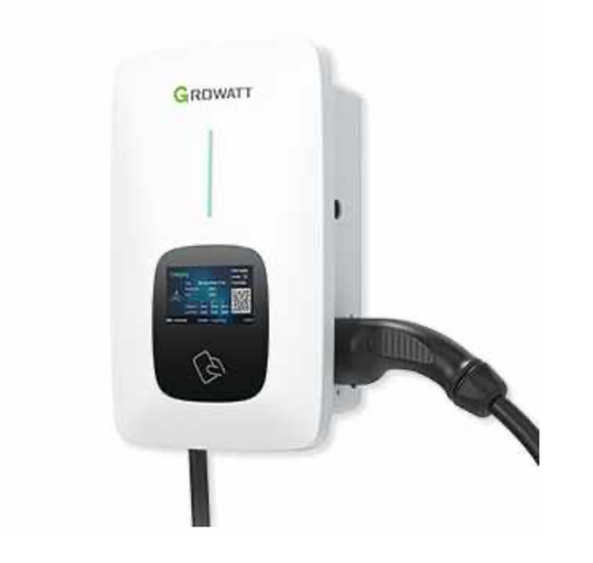 Cargador para vehículo eléctrico AC de 7kW a 230V marca Growatt, conector tipo 2.