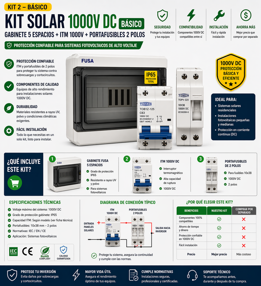 Kit Solar 1000V DC Básico – Gabinete 5 Espacios + Protección